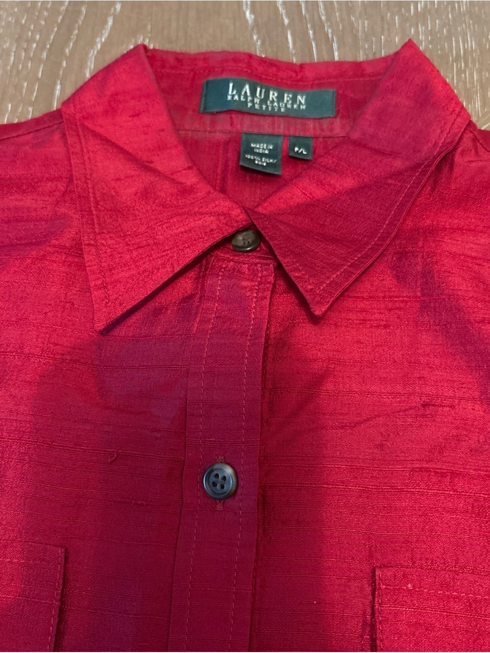 Lauren Ralph Lauren Red Button-Front Silk-Blend Shirt